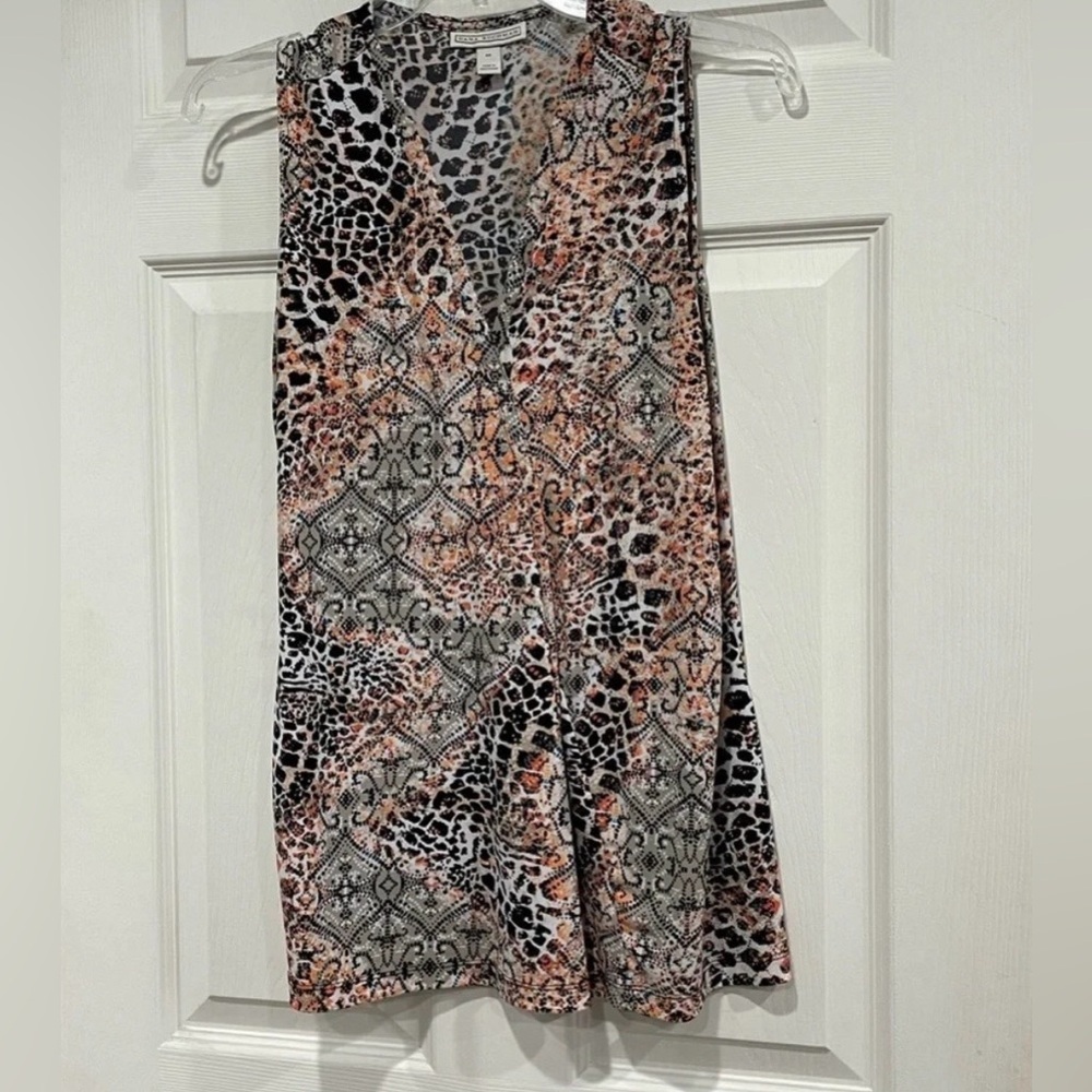 Dana Buchman Release Pleat Sleeveless Tank Top Orange Pattern Medium